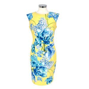 Karin Stevens Yellow Blue Floral Sleeveless Sheath Dress Size 6 NWT